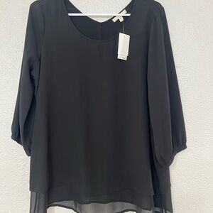 Pleione Black Sheer Hem Blouse